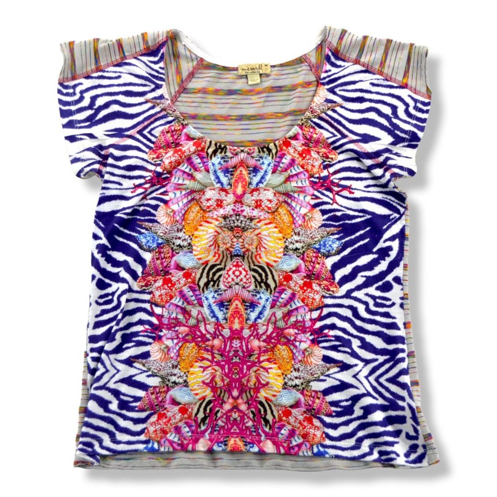 One World Live & Let Live Shirt Plus Size M Rhinestone Multicolor Tunic